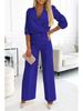 2025 Women's Solid Color V-neck Two-Button 2-Piece Pants Set