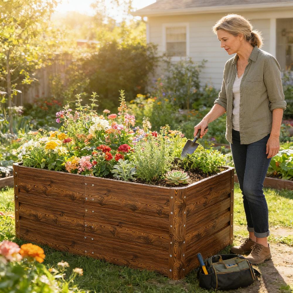 Galvanized Garden Planter Box with Safe Folded Edge Design for Vegetables and Fruits