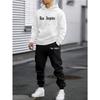 Casual Men's Letter Printed Fashionable Sportswear and Pants Set, Suitable for Autumn and Winter Outdoor Activities and Daily Wear