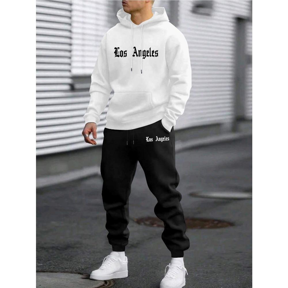 Casual Men's Letter Printed Fashionable Sportswear and Pants Set, Suitable for Autumn and Winter Outdoor Activities and Daily Wear