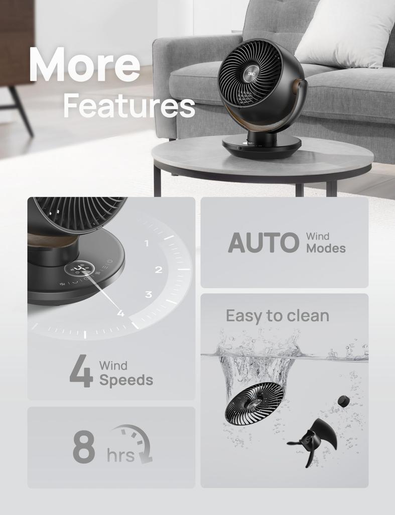 Dreo Fans for Home Circulator Fan in Manual Up and Down Automatic Swing Powerful Airflow Airflow Adjustment Quiet Remote Control 8H Timer Automatic