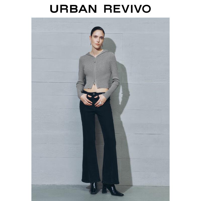 UR Women's Double Zipper Hooded Knit Cardigan