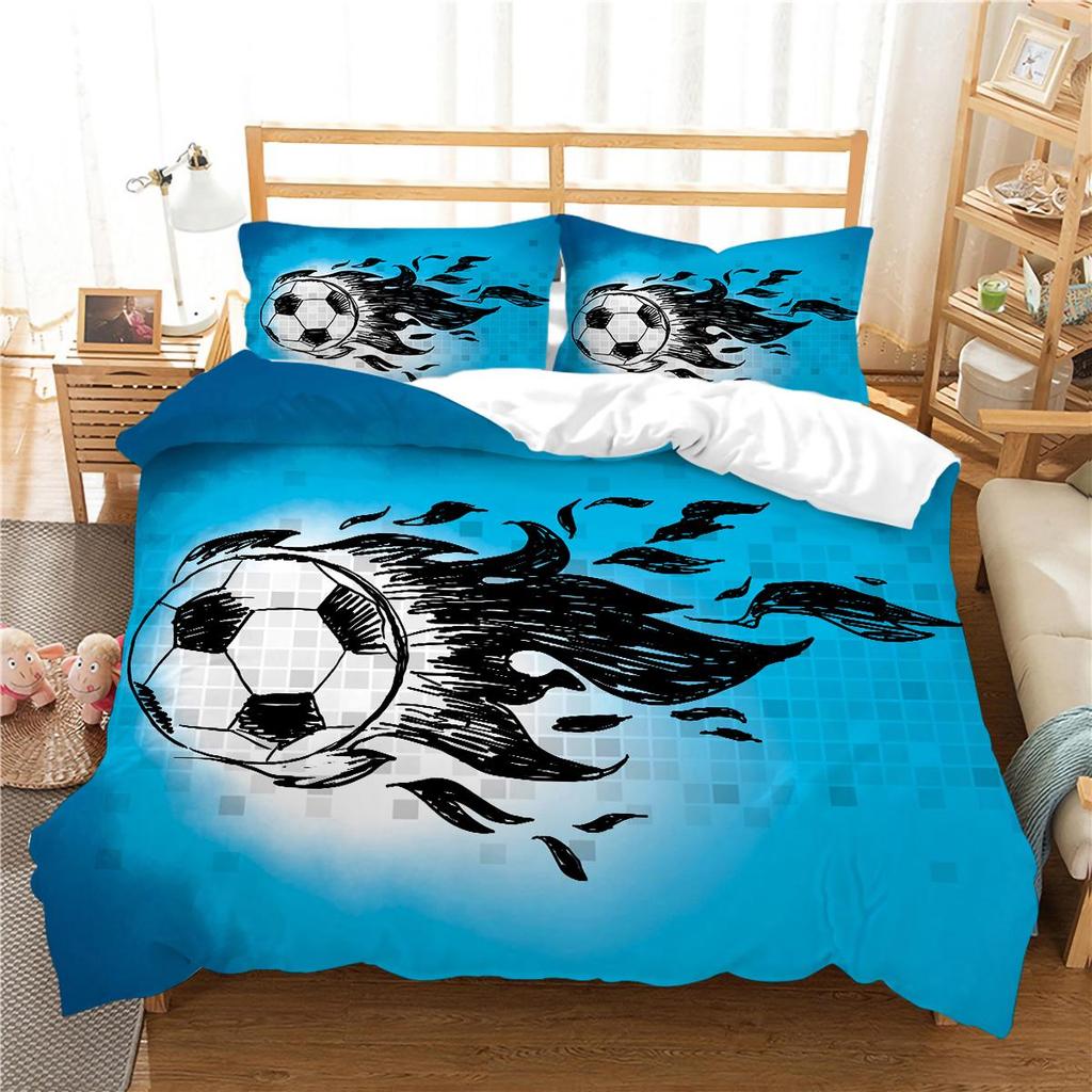 3D Football Printing Bedding Quilt Cover Bed Suit 100% Polyester Bedroom Decor Microfiber Pillowcase Breathable Washable Warm