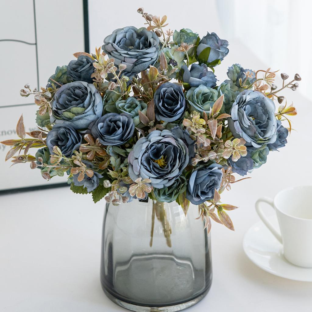 1/2PCS Artificial Roses Flowers Wedding Home Bedroom Decor Bridal Bouquets Garden Fake Silk Peony Hydrangeas Vase Board Outdoors