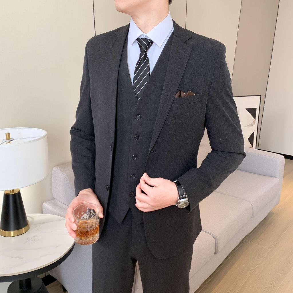 Groom's Slim Fit Dark Gray Wedding Suit Set for Best Man