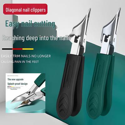 Specialized Cuticle Clippers with Angled Anti-Splash Tip for Tough Nails, Green Arrow Pattern Handle