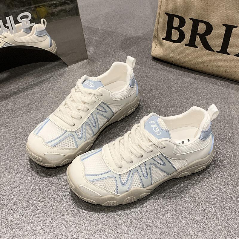 

Корейская версия высококлассных маленьких повседневных туфель на мягкой подошве 2025 лето новая универсальная модная сетчатая женская обувь для ходьбы 40 синий