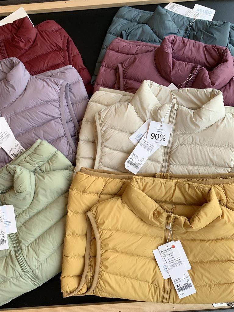 Women's Lightweight White Duck Down Vest: Short Stand-Up Collar Inner Layer for Winter