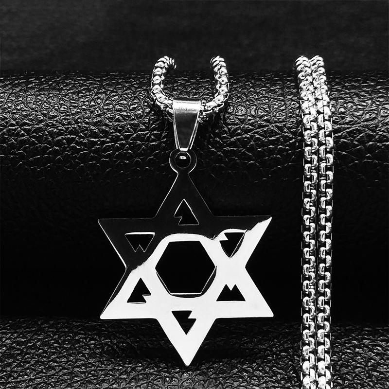 Judaism Israel Hexagram Je Magen David Stainless Steel Long Necklace Star of David Necklaces Jewelry joyeria N1462S02