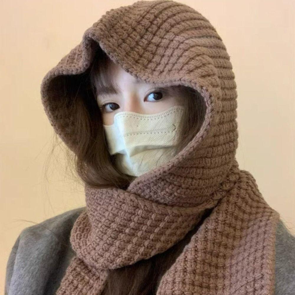 Warm Winter Balaclava Caps Thicken Hooded Caps Durable Knitted Beanies Hats  Winter