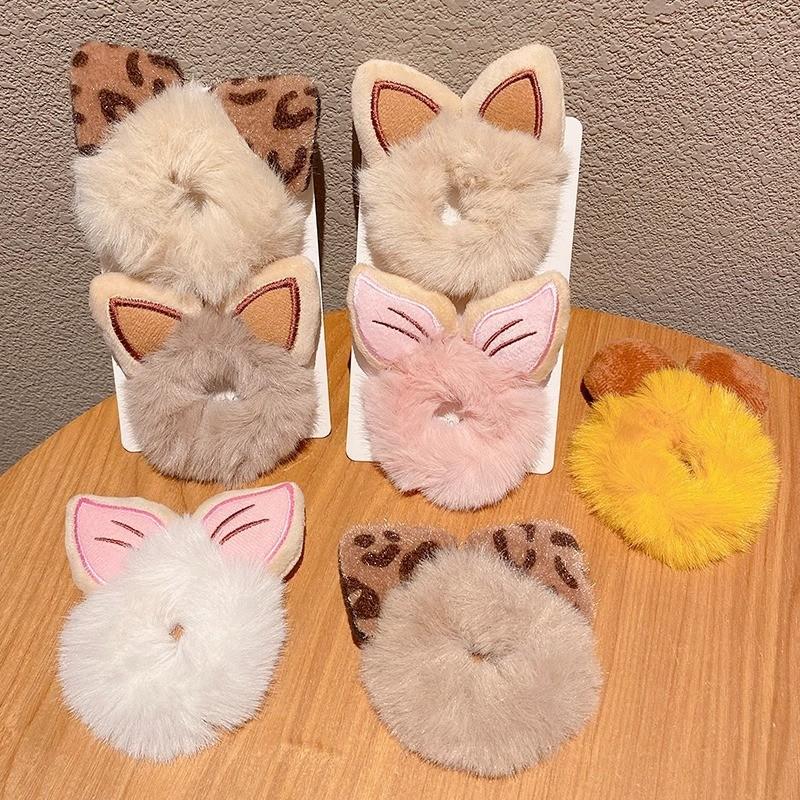 Autumn Winter Plush Cat Ear Hair Ring Female Cute High Elasticity Children Hair Rope Simple Hair Accessories