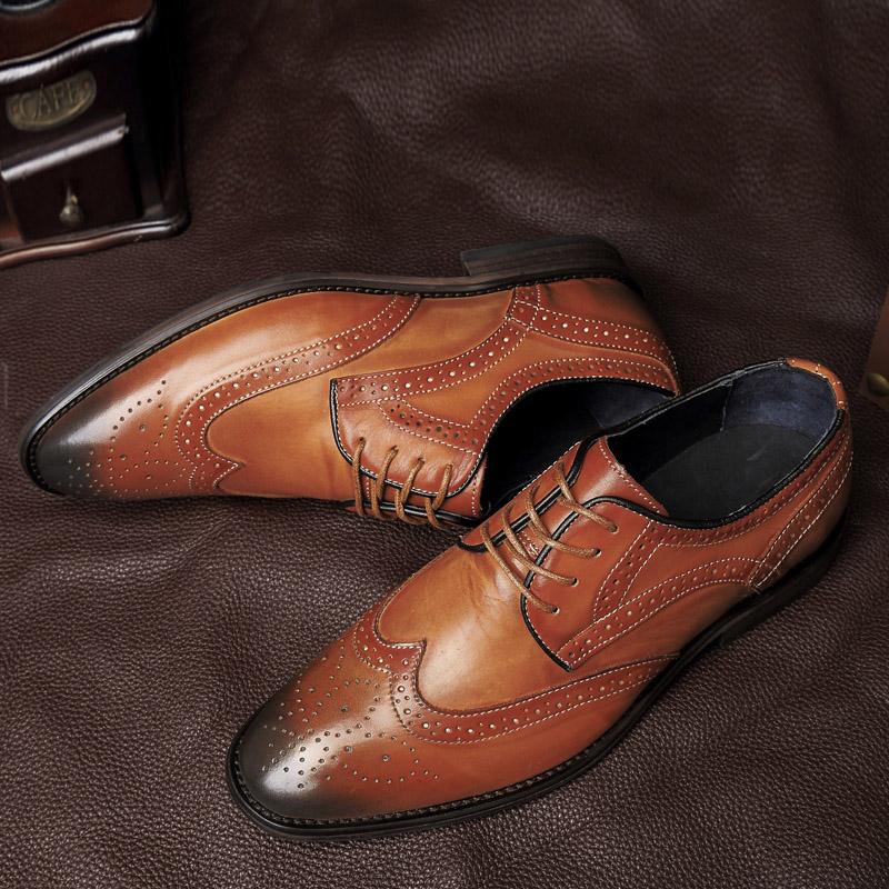 Mens Shoes Casual Luxury Derby Shoes Genuine Leather Business Brogue Shoes Pointed Toe Elegant Formal Shoes High Quality Oxford