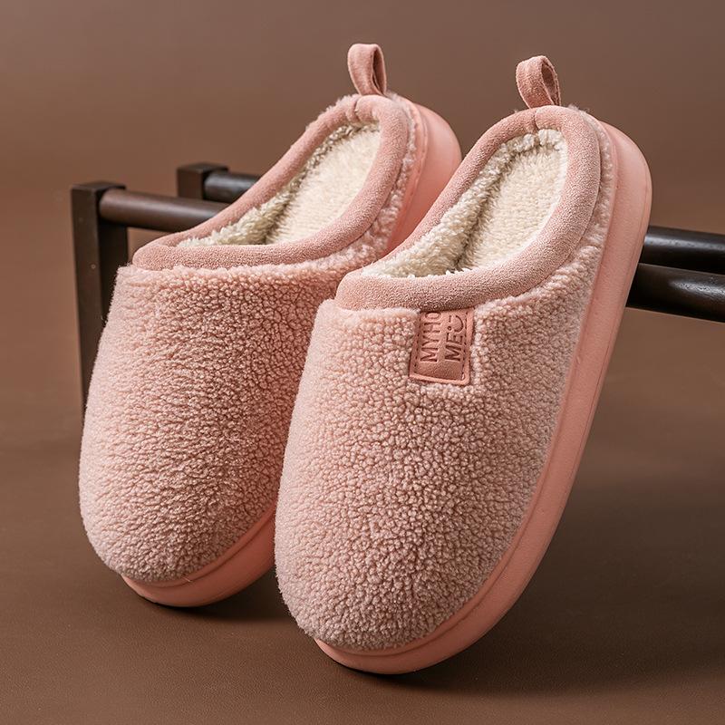 Winter Lamb Wool Cotton Slippers Indoor Home Non-slip Velvet Warm Couple Plush Simple Cotton Drag