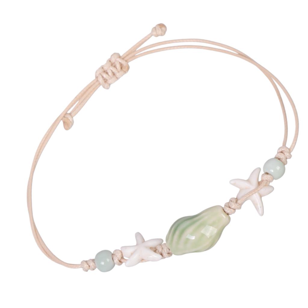 Ocean Theme Ceramic Starfish Conch Braided Bracelet Lightweight Handchain Jewelry For Women Beach Party Daily Wear
