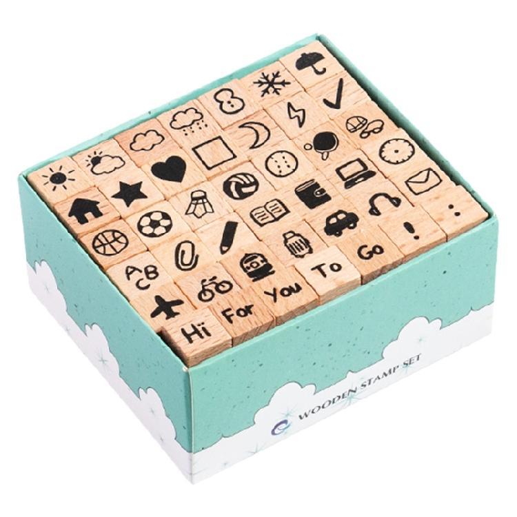 42Pieces Wood Scrapbooking Stamp Geomotric Themed Stamp Letter Number Stamp for Scrapbooking Card Making Journal Album