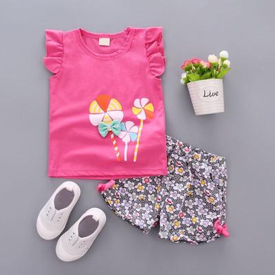 Baby Girl Clothes Set Cartoon Printing T-shirt Floral Bow Shorts Baby Clothes Set