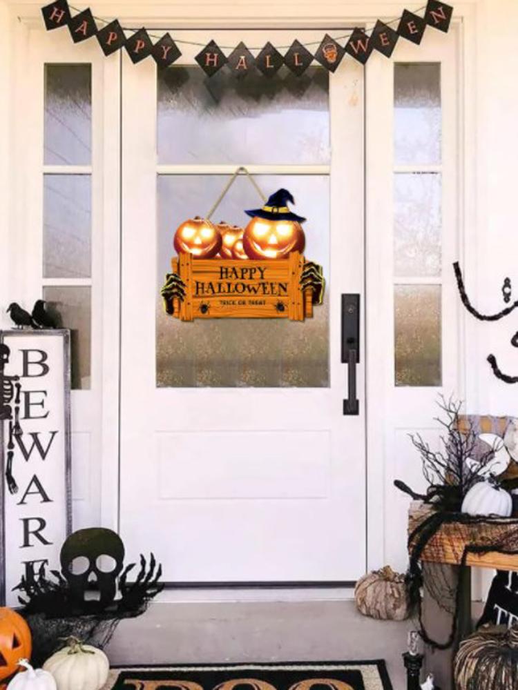 Happy Halloween Wooden Sign, Pumpkin with Hat Wooden Sign, Party Holiday Decoration Home Decorations Halloween Decoration