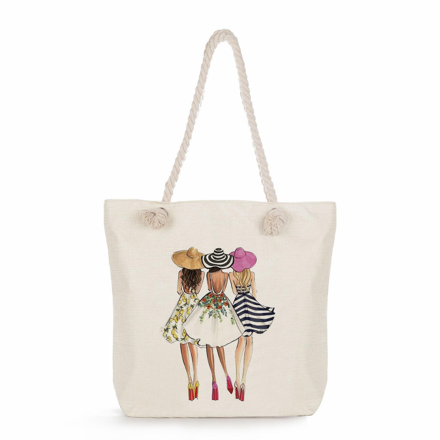 

Sisters print thick rope single-shoulder beach bag 7275 KTB