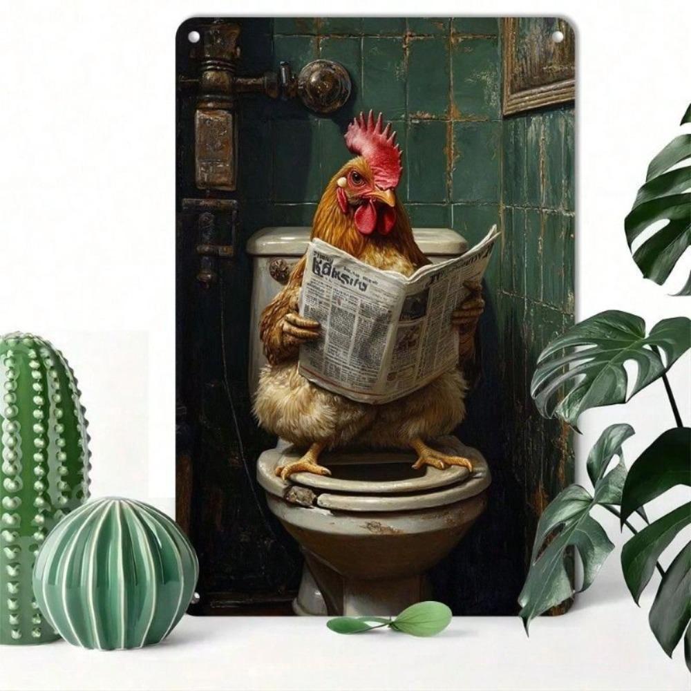 Vintage Metallschild Hahn Toilette Zeitung 20x30cm Lustige Wandkunst Dekoration für Badezimmer Garage Zuhause