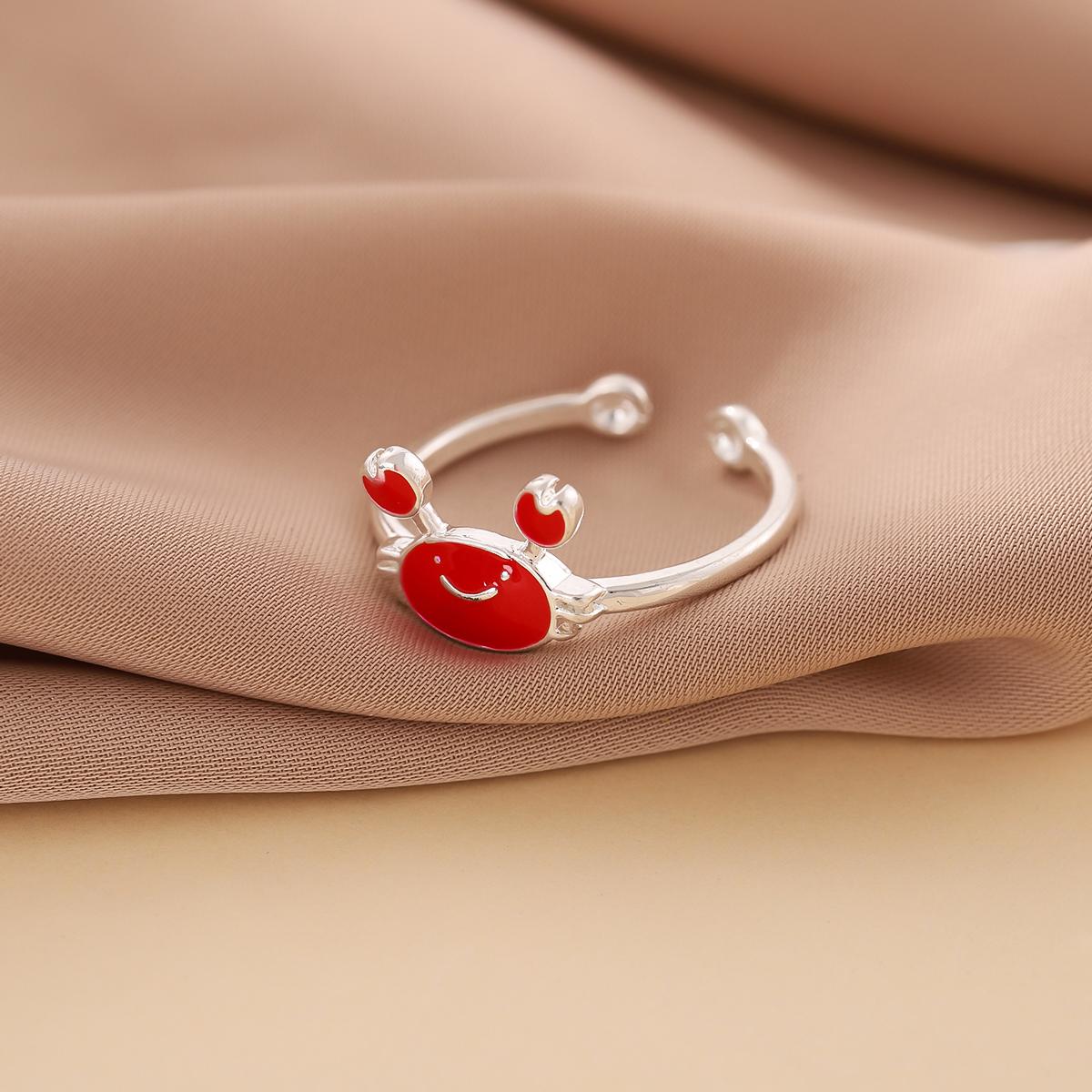 

New Fashion Cute Exquisite 925 Sterling Silver Jewelry Red Crab Creative Personality Cancer Opening Rings R342