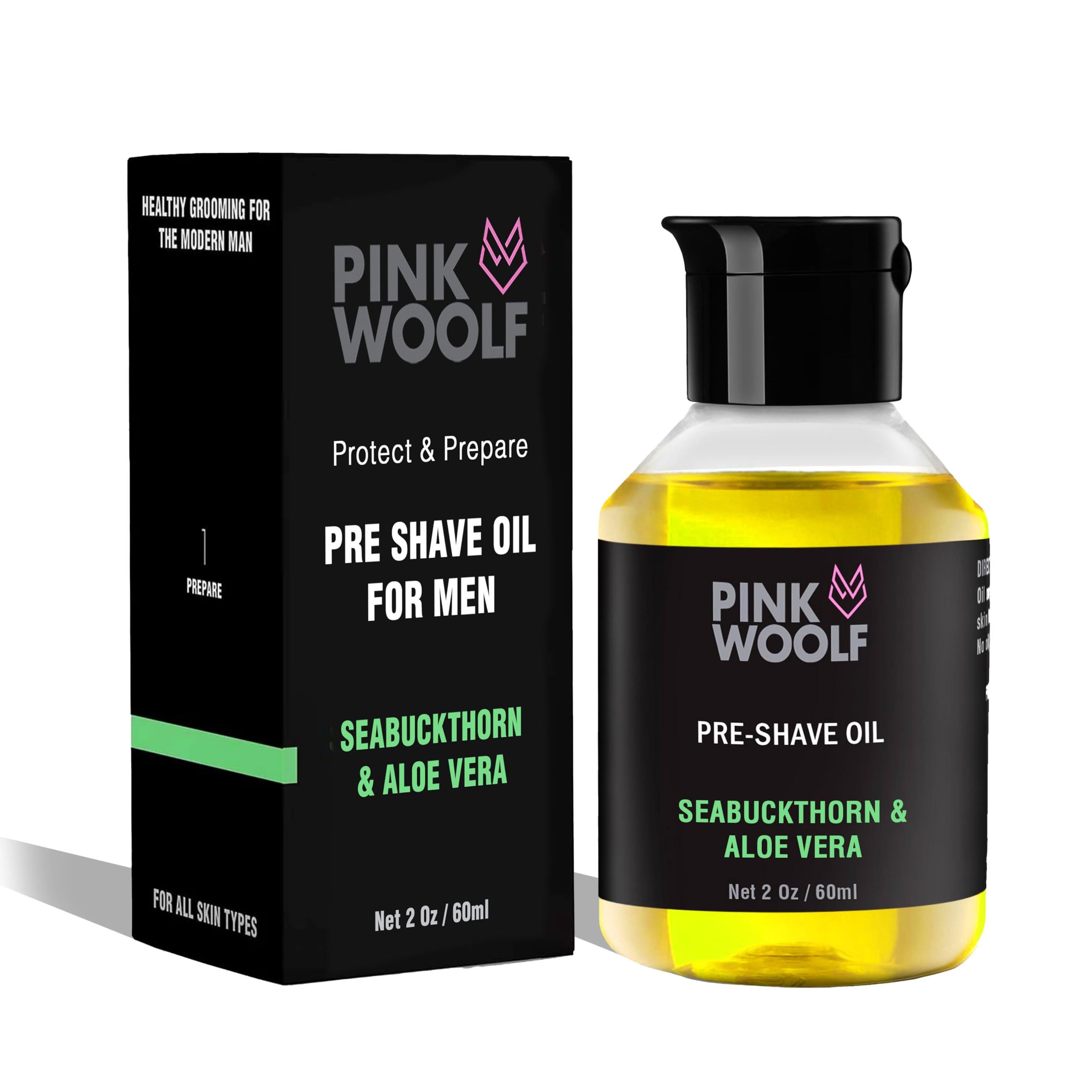 Масло Pink Woolf для подготовки к бритью для мужчин - ОБЛЕПИХА И АЛОЭ ВЕРА | Масло для бритья перед бритьем помогает уменьшить раздражение от бритья и выдергивание | Смягчает щетину и им