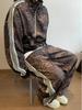 2024 Men's Retro Leopard Print Streetwear Tracksuit Jacket and Sweatpants