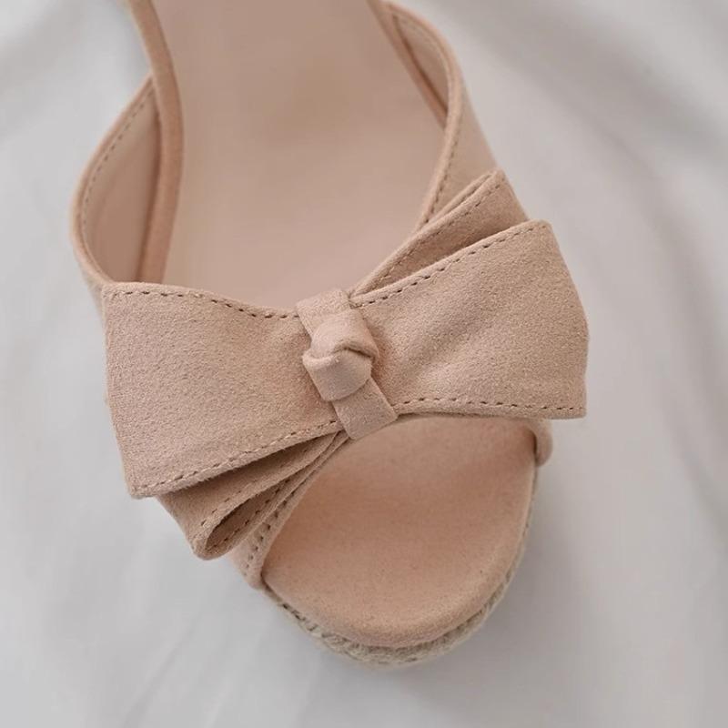 Straw Printing Wedge Heel Sandals Women's Summer Wear New Small High Bow High Heel Sandals