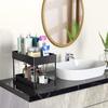 Multi Purpose 2Tier Kitchen Sink Organizer Sliding Basket Rack with Hooks Space Saving Shelves for Utility Room