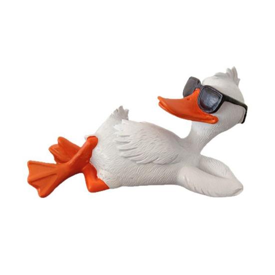 Duck Statue Funny Duck Sculpture with Sunglasses Waterproof Outdoor Lawn Ornament Resin Garden Decor
