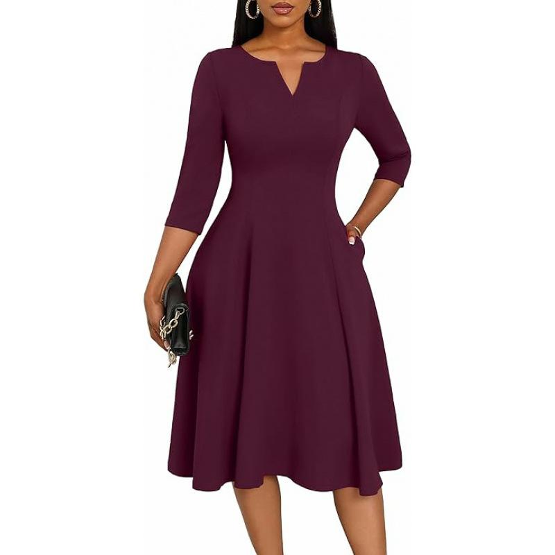 Medium and long dress, font slim fit, horn dress, seven-quarter sleeve wedding guest work dress