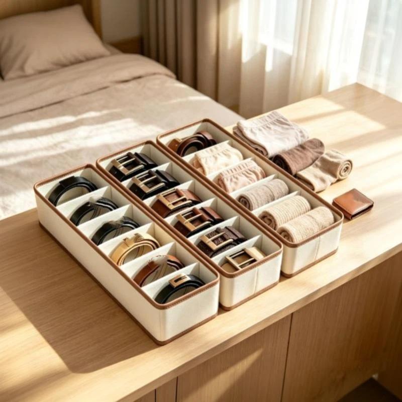 Scatola Organizzatrice per Cinture 6 Scomparti Stile Pelle Organizer per Cassetto per Cinture Cravatte Sciarpe Accessori