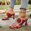 Fashion Metal Glitter Buckle Decoration Patent Leather Slippers Sexy Square Toe High Heels Sandals Women 2025 Summer Fashion Party Shoes