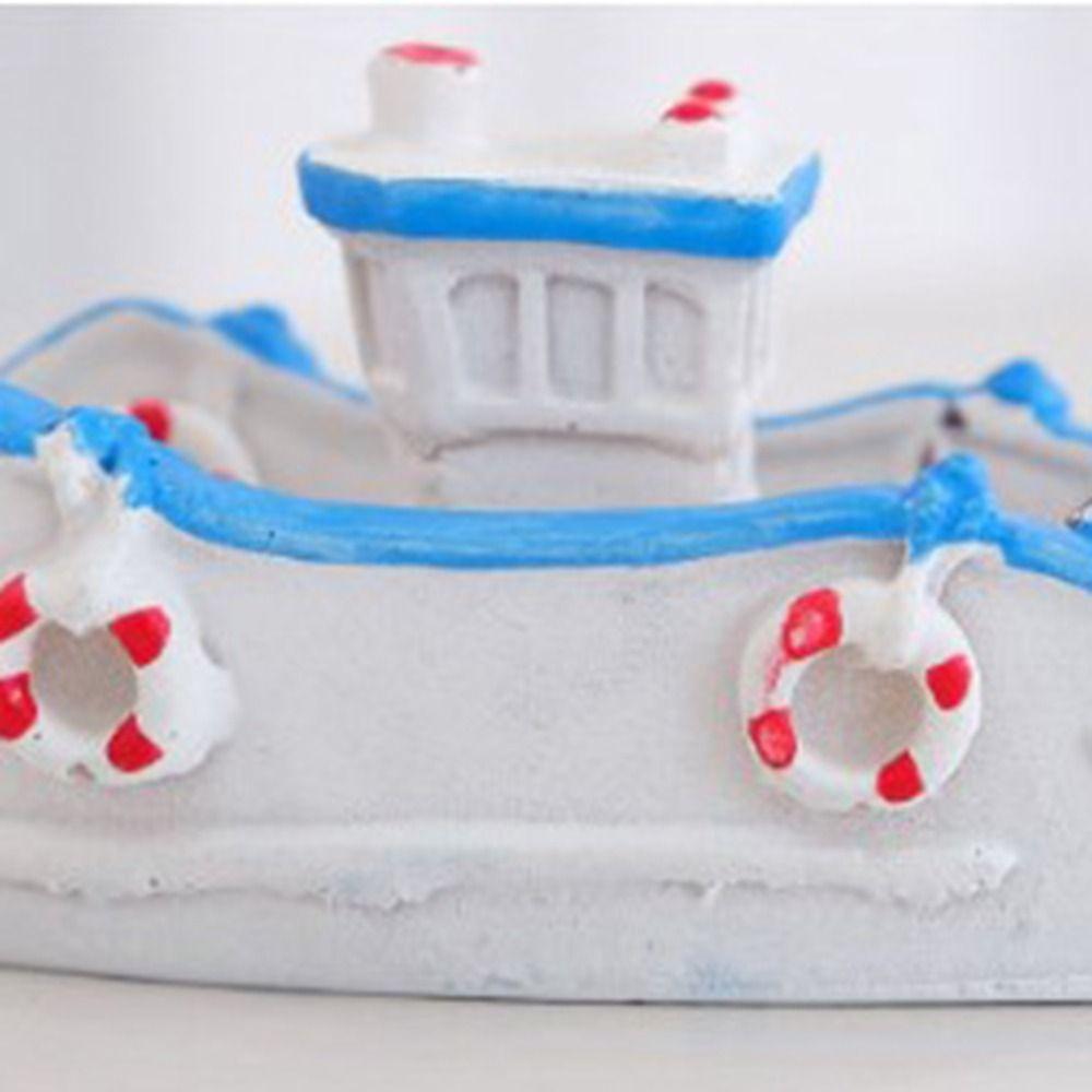 Micro Landscape Blue Boat Model Small Fishing Boat Ornament Sail Boat Figurine  Children's Room