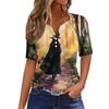 Women's Halloween V Neck Short Sleeve T-Shirt with Button Casual Top
