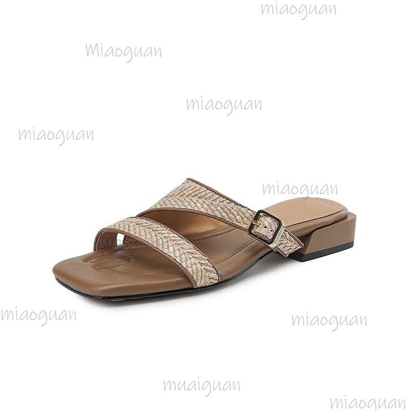 Fashion French Style Women Soft Sole Square Toe Slippers Low Heel Slip on Summer Outwear Shoes Fashion Ladies Beach Sandals Size35 40