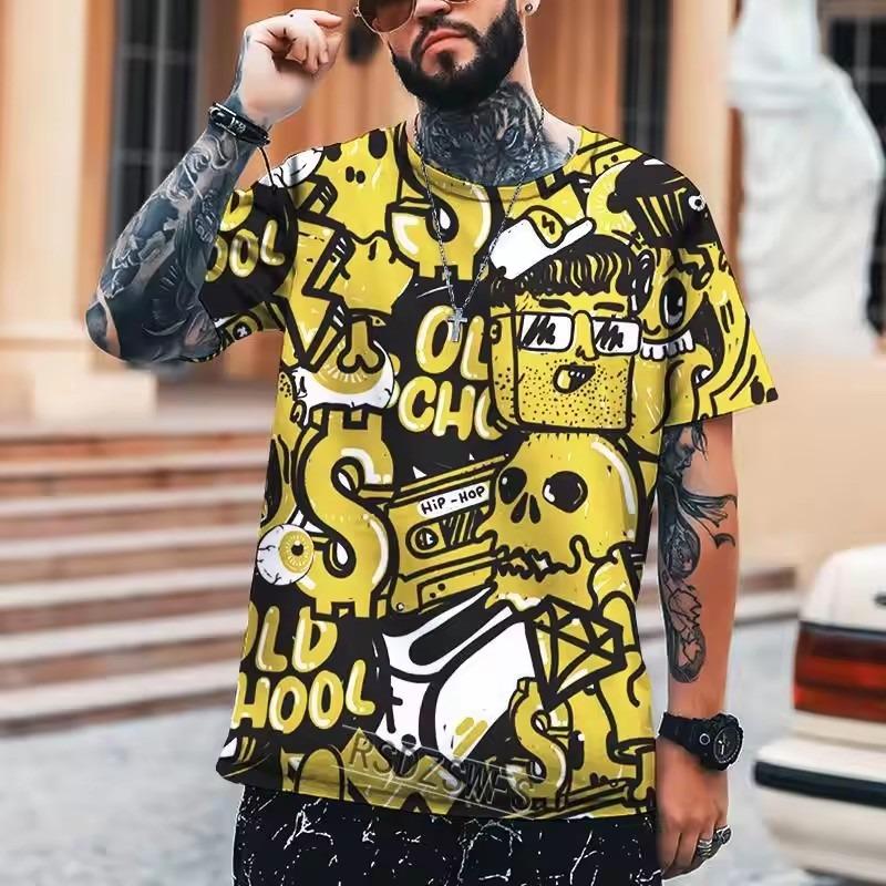 Fun Graffiti Street T-shirt 3D Printed Men's Hip Hop Summer Cool Tee shirt Casual Youth Popular Personality Short Sleeve Top