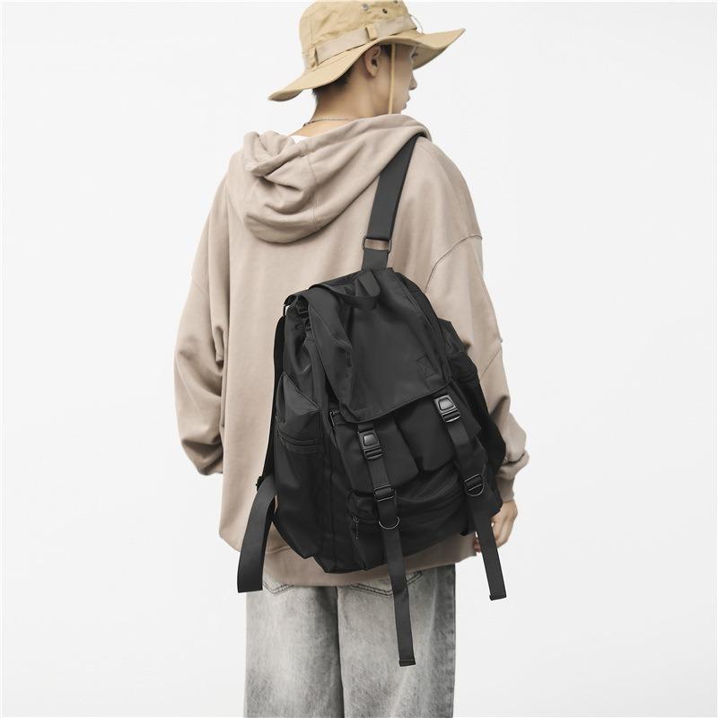 Large capacity tooling style high school student schoolbag men's new fashion casual solid color backpack