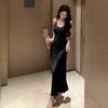 New French U-neck satin suspender dress women's autumn and winter waist temperament bottoming dress