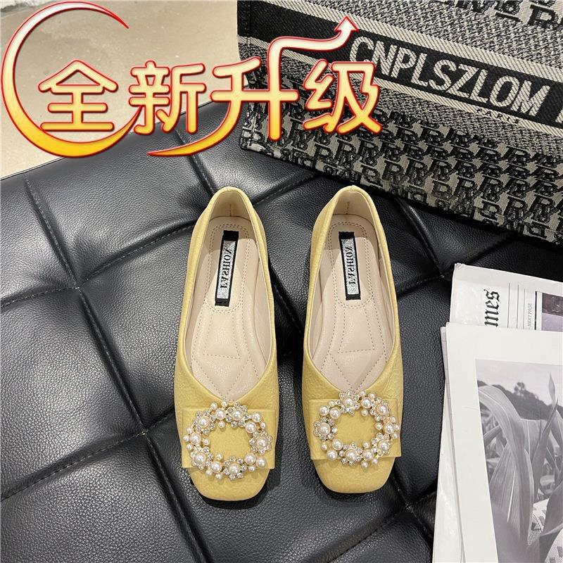 Single Shoes Women'S Year Soft Sole New Internet Celebrity Spring Evening Soft Leather Versatile Gentle Shallow Mouth Doudou Flat Bottom Evening Shoes