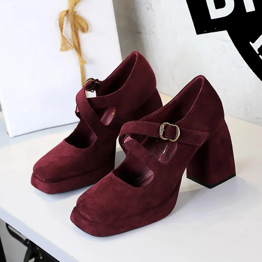 Fashion Thick Bottom High Heels Women Shoes Solid Fashion Temperament Single Shoe Spring Summer Ankle Buckle Elegant Woman Heeled Shoes