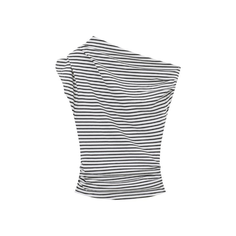 

Design Aesthetic Off-Shoulder Short Sleeve T-Shirt for Women Summer New Sexy Slim Fit Striped Top XXL