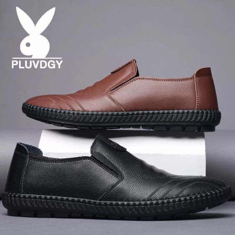 Leather casual leather shoes men's summer soft sole soft surface leather work driving lazy without shoelaces one pedal shoes