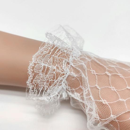 1 Pair Bridal Gloves Ruffle Cuffs Wrist Length Sheer Breathable Elegant Wedding Clothes Accessories Solid Color See-through Lace Wedding Gloves for