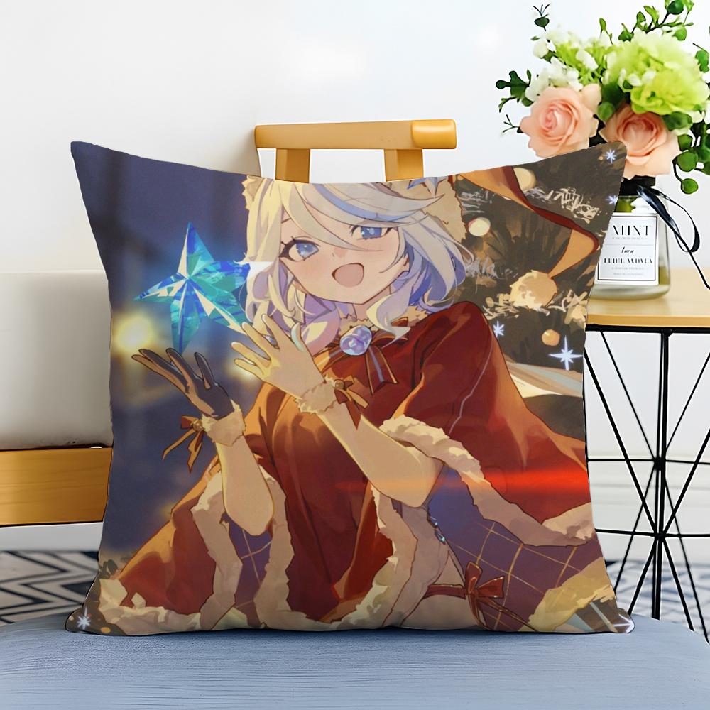 Game Genshin Furina Cushion Cover Washable Linen Pillowcase Soft For Sofa Bed Cozy Home Room Decor