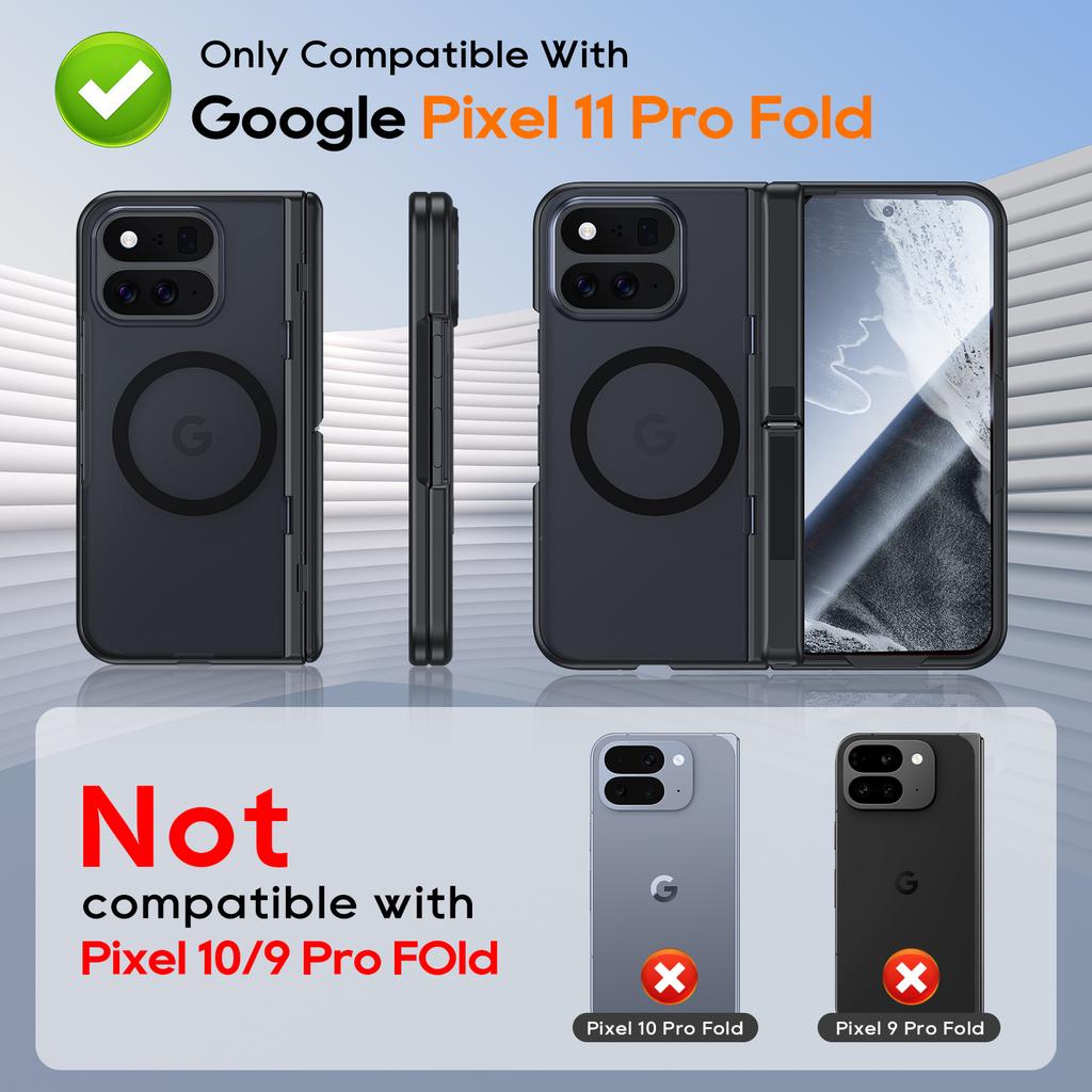 Magnetic Phone Case with Dual Kickstand and Hinge Protection, Matte Translucent Hard Shell for Google Pixel 11 Pro Fold-Black