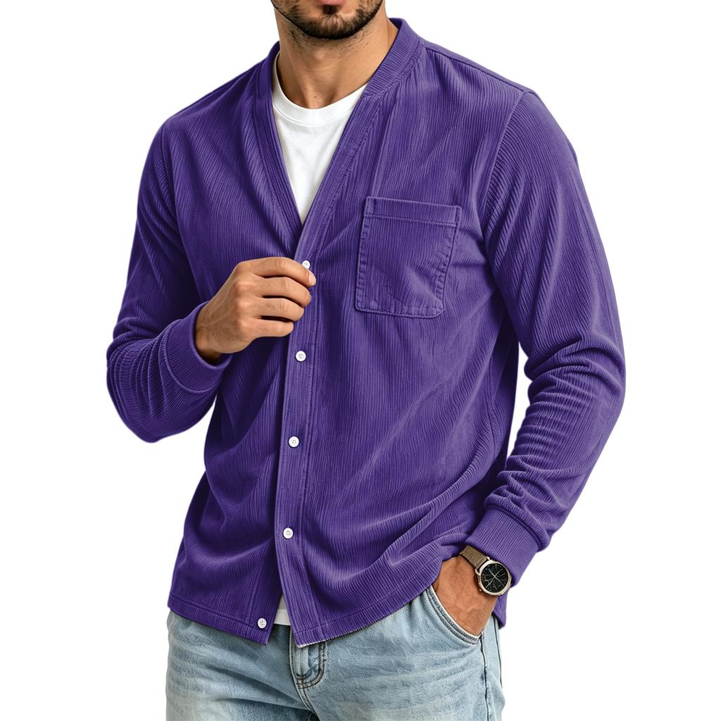 Men's Casual Loose Fit Color Shirt with Pockets for Everyday Wear
