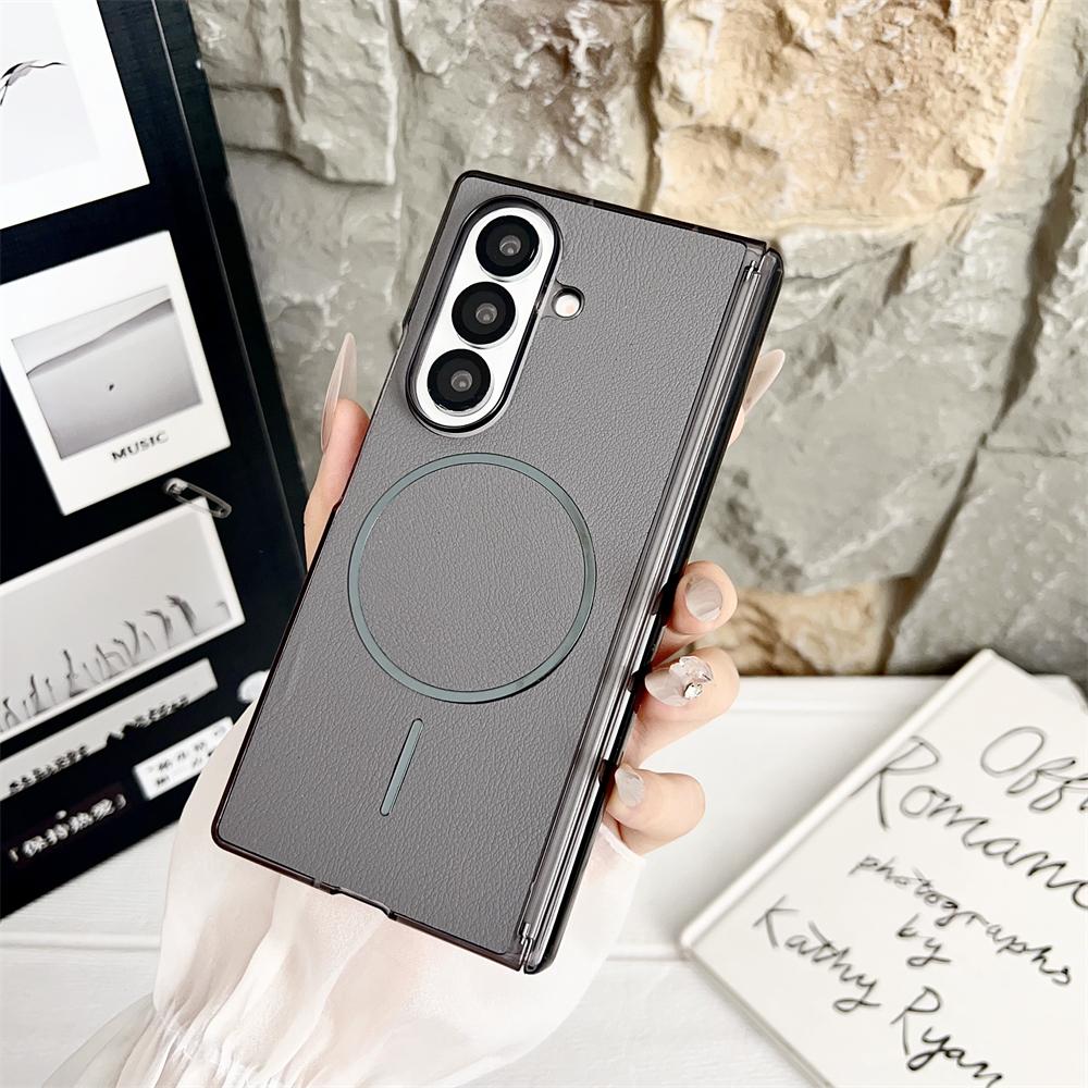 

For Magsafe Magnetic Leather Phone Case For Samsung Galaxy Z Fold7 Z Fold 7 6 5 4 Hinge Shockproof Protective Back Cover Galaxy Z Fold6