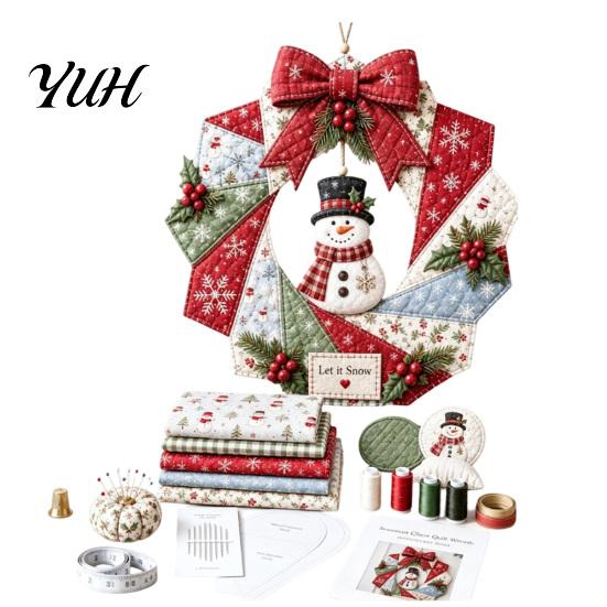 Kreatives handgefertigtes Kranz-Set, Weihnachten Stoff DIY-Kit, Patchwork Anfängerfreundliches Feiertagsbastel-Deko-Set, Dekoration für Haustür, Wanddekoration,