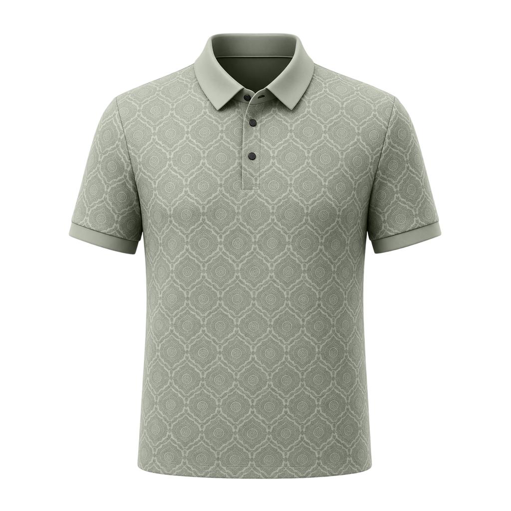 Men's Short Sleeve Polo Shirt Textured Pattern Button Collar Casual Fit Breathable Fabric Summer Top