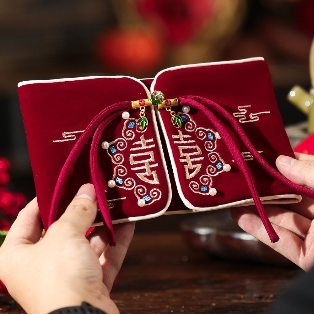 Embroidery Design Red Envelope Velvet Cloth Wedding Envelope Best Wishes Envelope  Anniversary